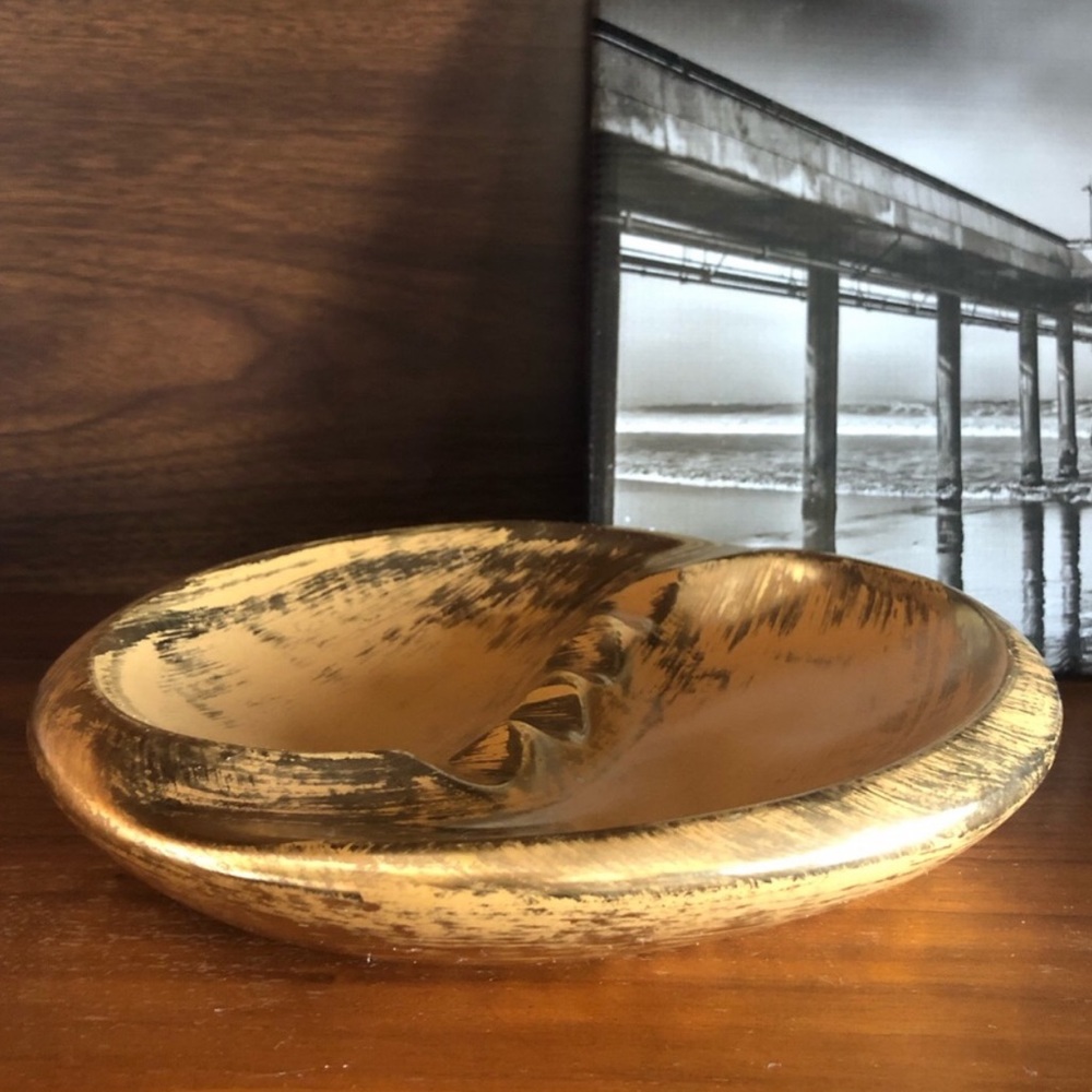 Vintage Stengl Ceramic Gold Ashtray Trinket Dish